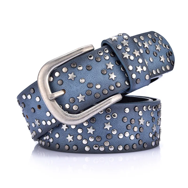 

Fashion Rivet Woman Width Belt High Quality Metal Buckle Jeans Leather Pants Accessories
